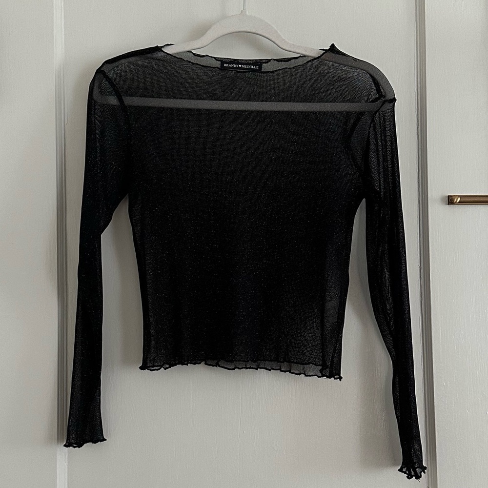 Brandy Melville sparkle glitter mesh long sleeve top